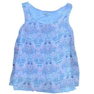 Via Signoria Made in Italy Women’s M 100% Silk Floral Blouse Tank Top Lined
